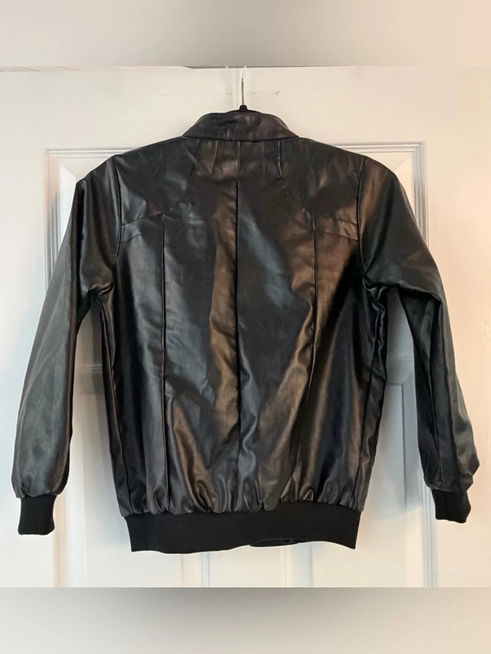 Kids Black Faux Leather Moto Bomber Jacket, Approx 10/12